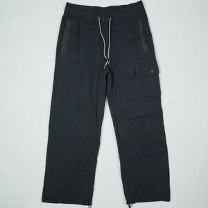 Magnlens Mens Baggy Waffle Knit Cargo Pants Black Size M Adjustable Hem